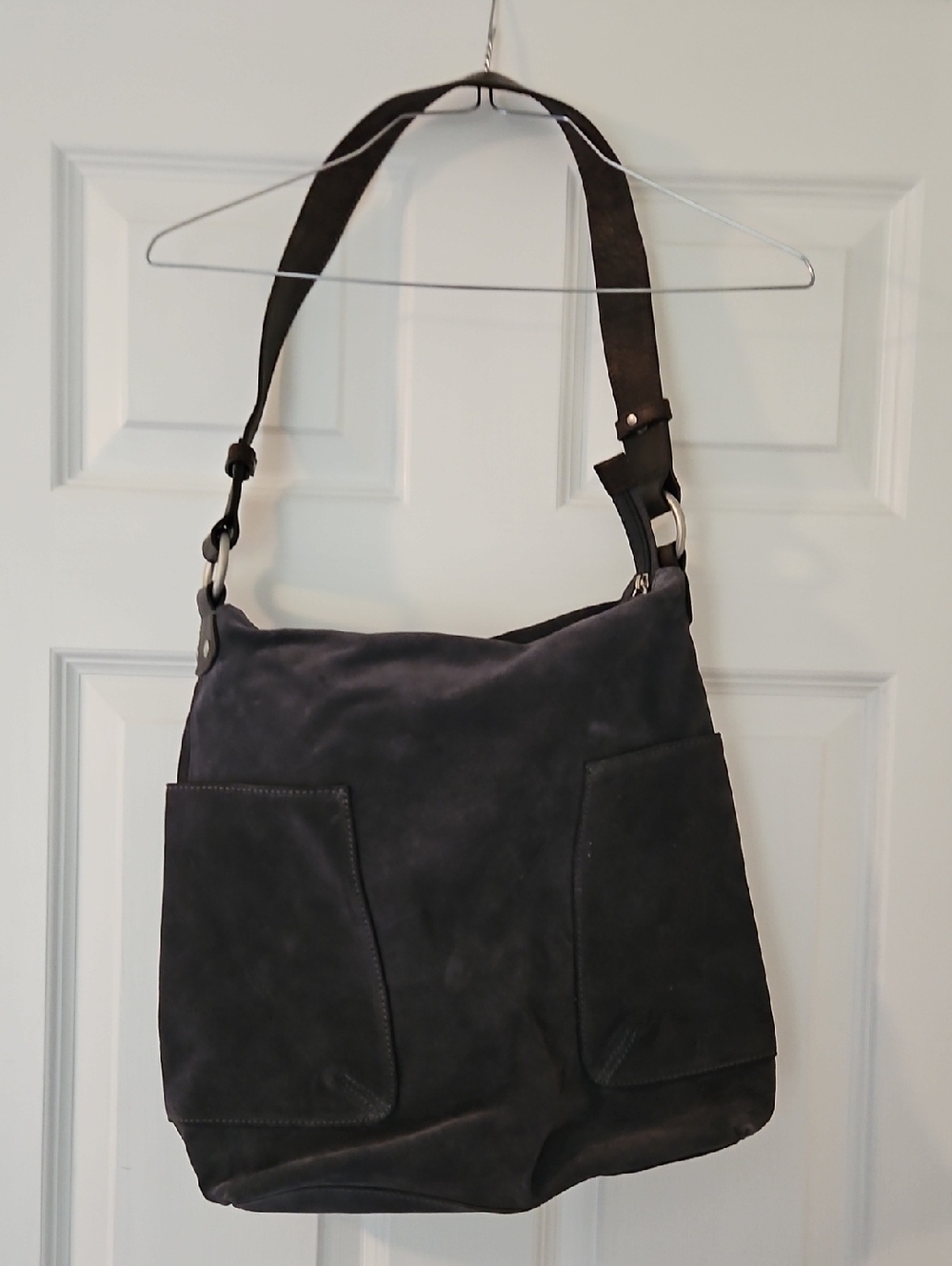 Garnrt Hill Suede Shoulder Bag in Charcoal Gray